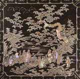 明 渓山訪友図黒漆螺鈿卓